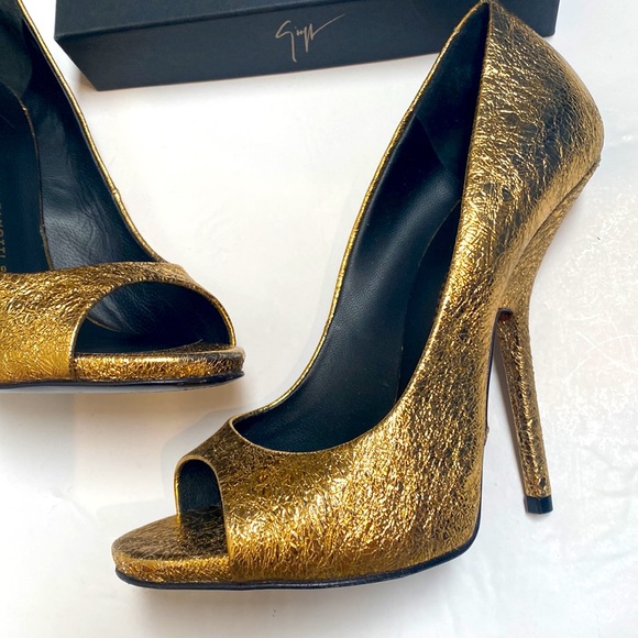 Giuseppe Zanotti Gold Alien/Warby Cristallo Heels Gold Glamour Metallic Pumps - Picture 4 of 16